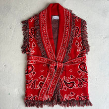 Load image into Gallery viewer, PREORDER ‘HEART’ BANDANA KNIT BELTED LONGLINE SLEEVELESS CARDIGAN