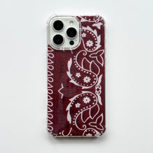 Load image into Gallery viewer, BURGUNDY EMBROIDERED BANDANA PHONE INSERT WITH CASE