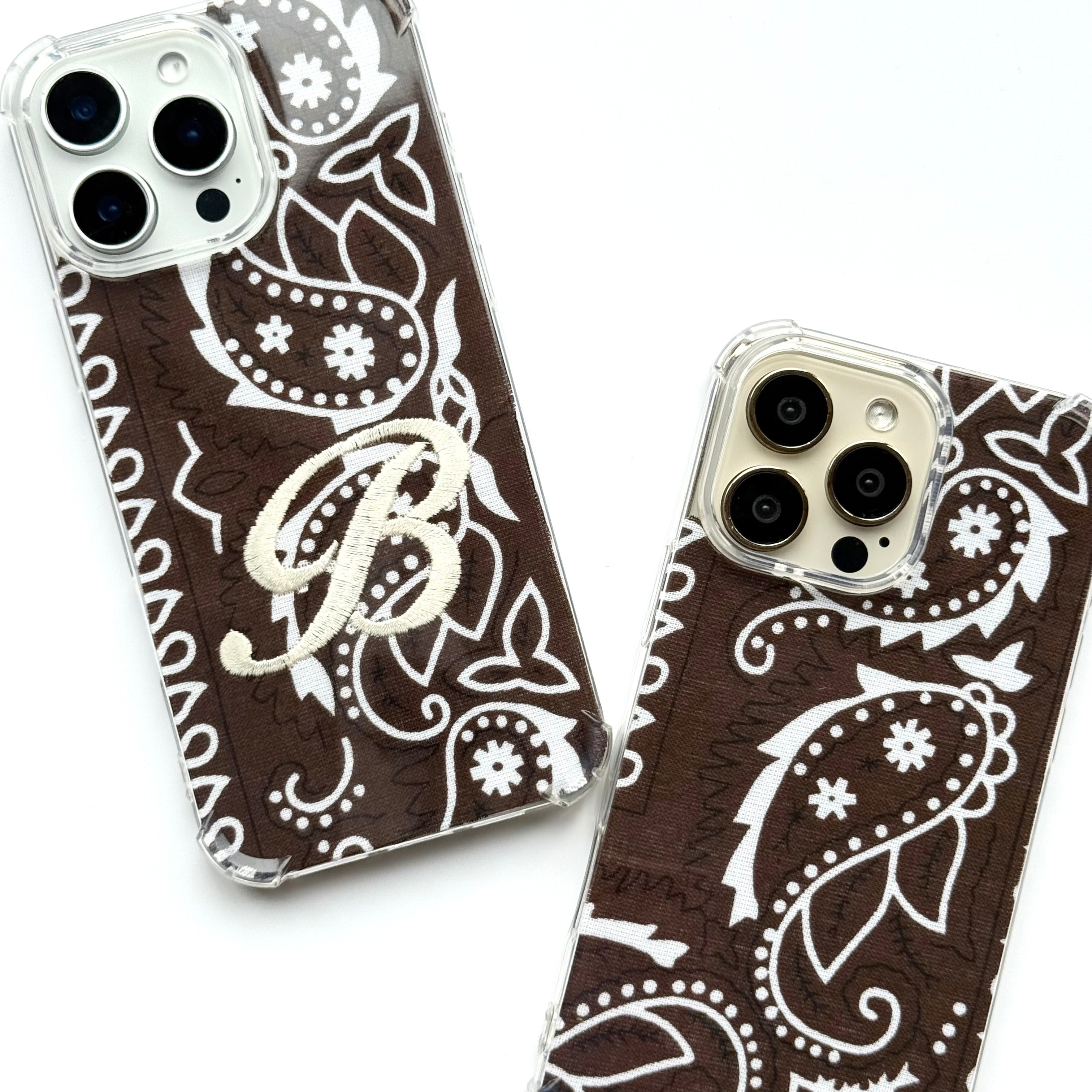BROWN EMBROIDERED BANDANA PHONE INSERT WITH CASE