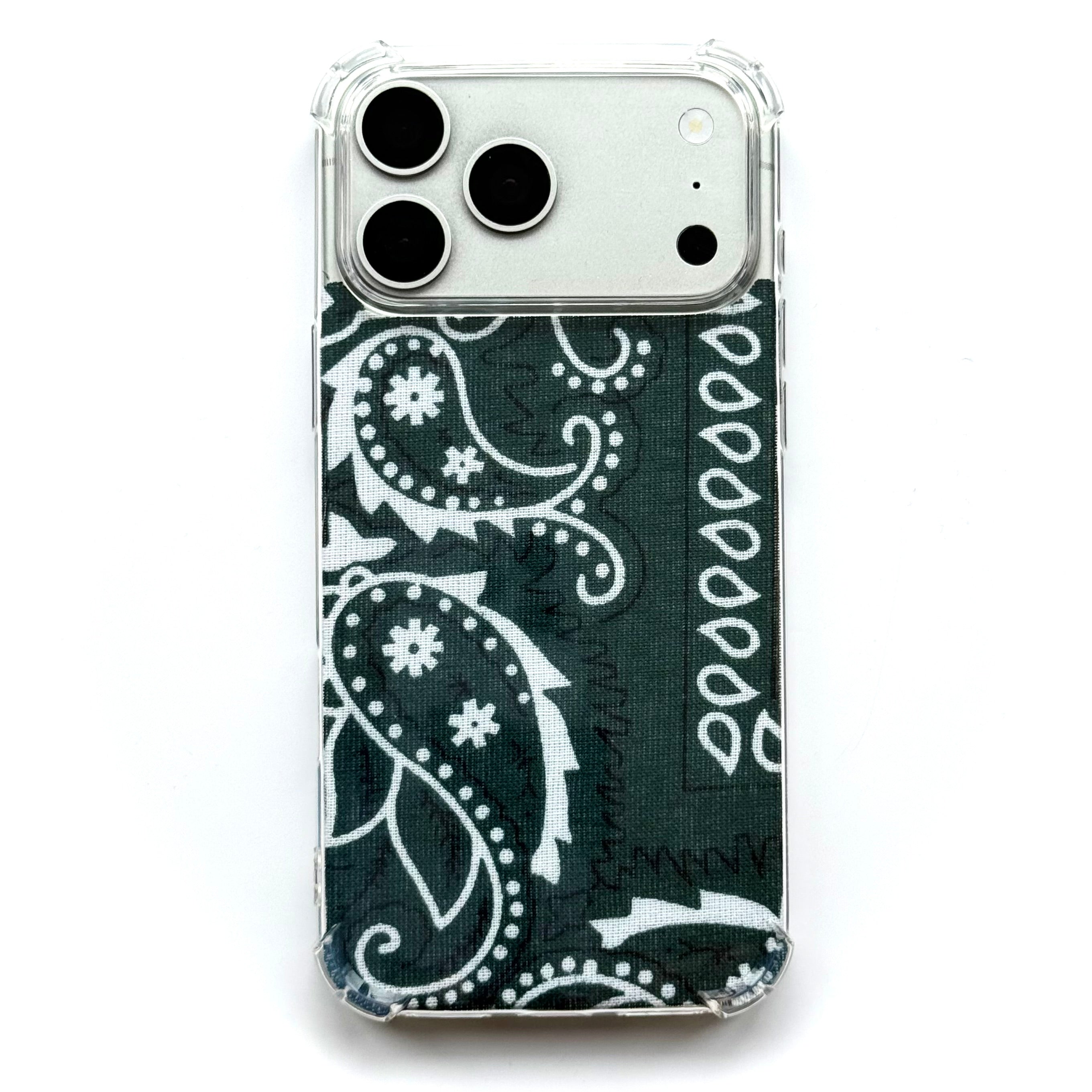 DARK GREEN EMBROIDERED BANDANA PHONE INSERT WITH CASE