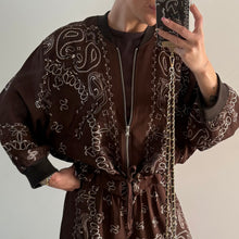 Load image into Gallery viewer, ‘ESPRESSO’ BROWN BANDANA SILK ZIP BOMBER CO-ORD