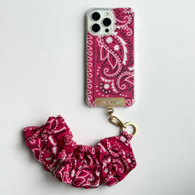 Load image into Gallery viewer, HOT PINK RUFFLE BANDANA WRISTLET PHONE STRAP