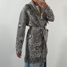 Load image into Gallery viewer, PREORDER ‘SMOKE’ BANDANA KNIT BELTED LONGLINE CARDIGAN