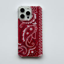 Load image into Gallery viewer, RED EMBROIDERED BANDANA PHONE INSERT WITH CASE