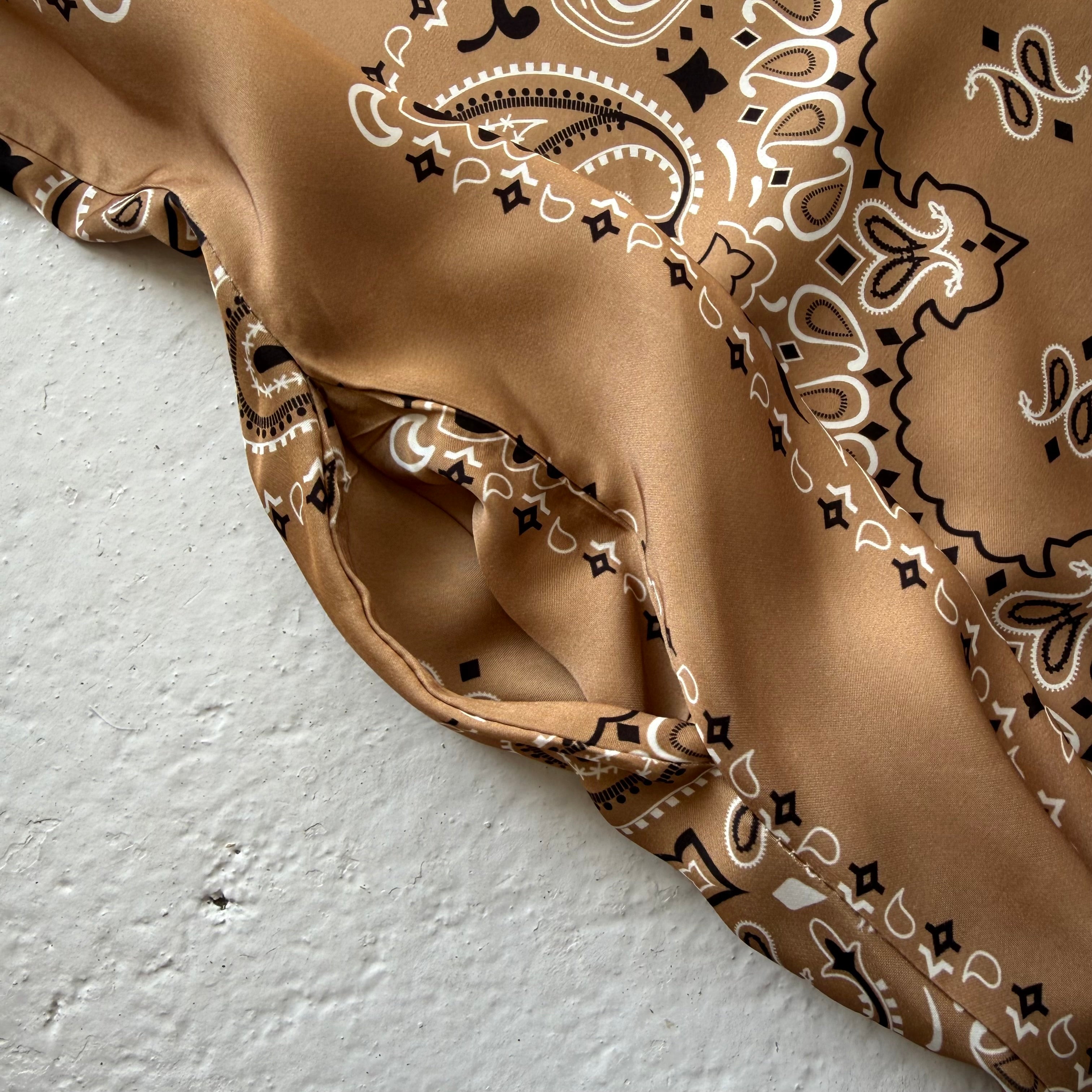 ‘ICED LATTE’ BEIGE BANDANA SILK MAXI SHIRT DRESS