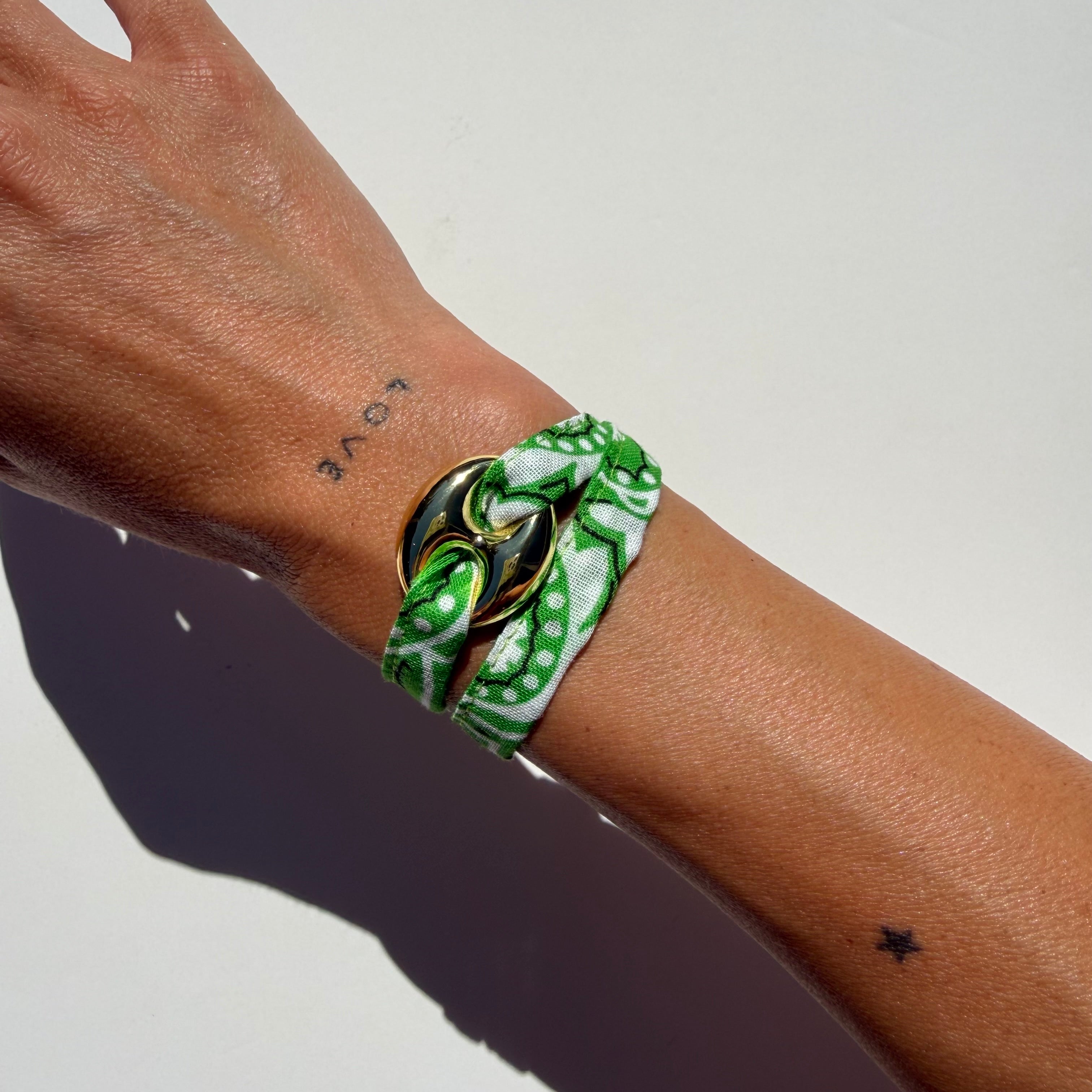 ‘BASIL’ GREEN BANDANA WRAP BRACELET BY BOOM BESPOKE