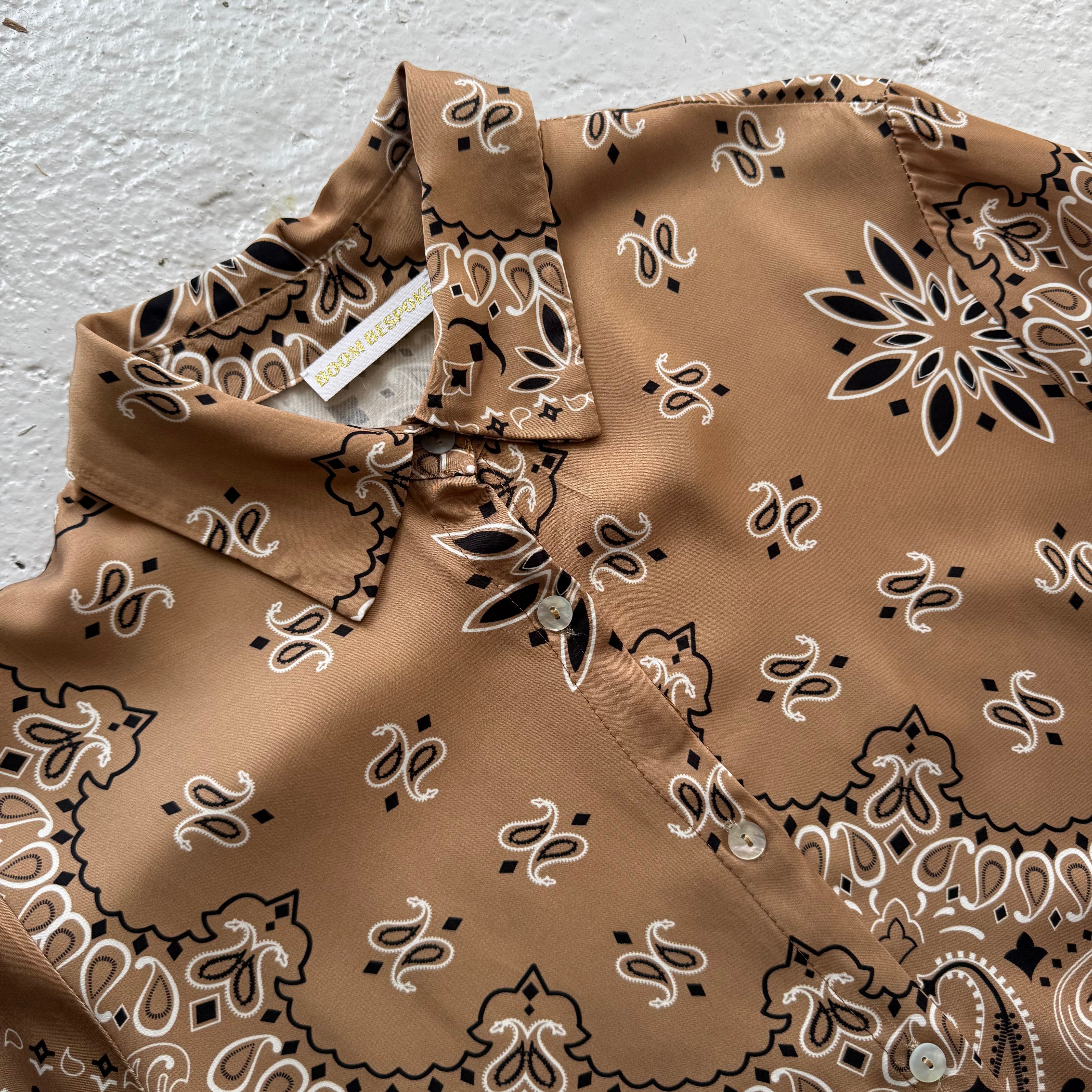 ‘ICED LATTE’ BEIGE BANDANA SILK MAXI SHIRT DRESS