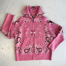 Load image into Gallery viewer, ‘BUBBLEGUM’ BANDANA KNIT ZIP UP HIGH NECK CARDIGAN