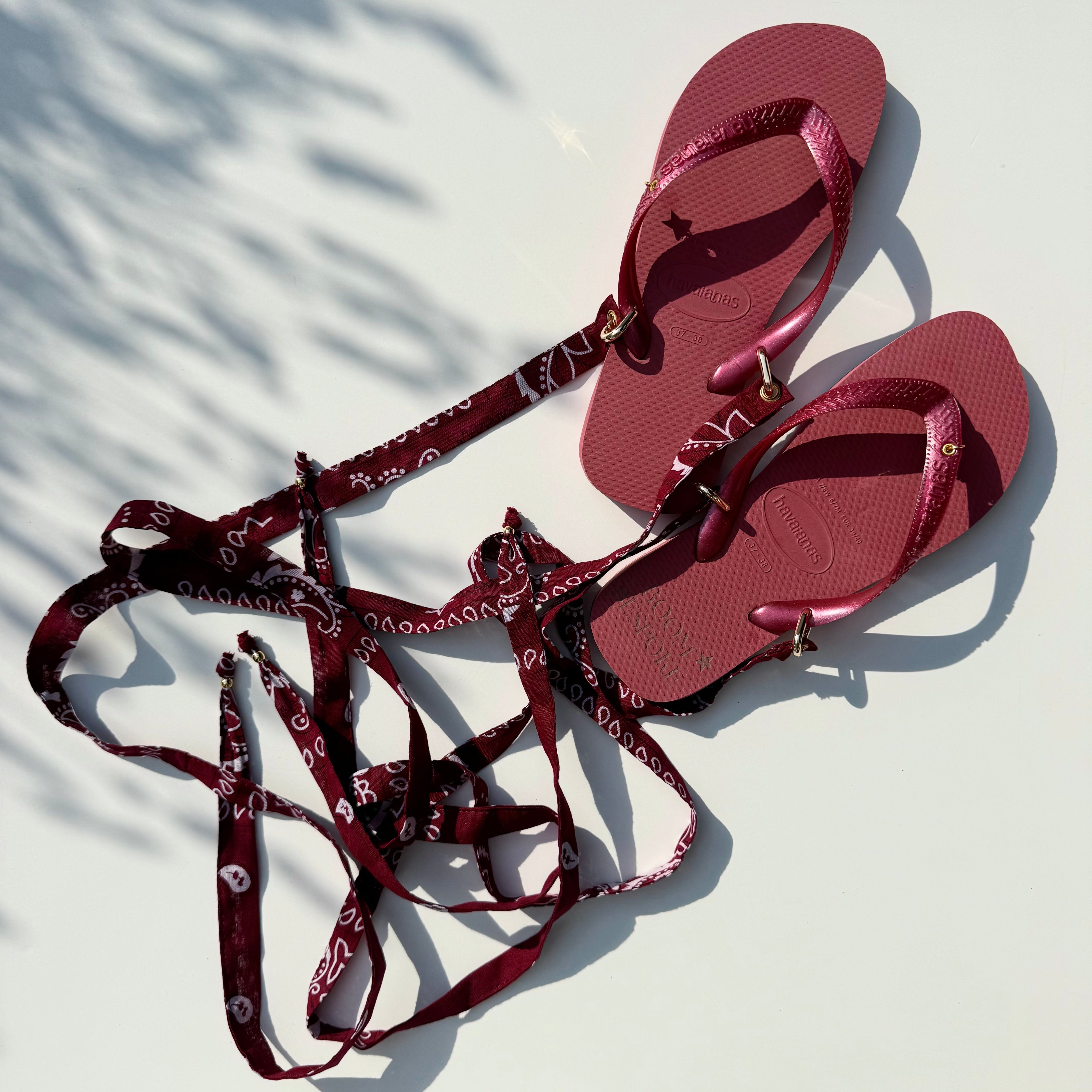 ‘LOBSTER’ BURGUNDY BANDANA HAVAIANAS TOP FLIP FLOPS BY BOOM BESPOKE