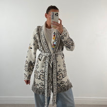 Load image into Gallery viewer, ‘OAT’ BANDANA KNIT BELTED LONGLINE CARDIGAN