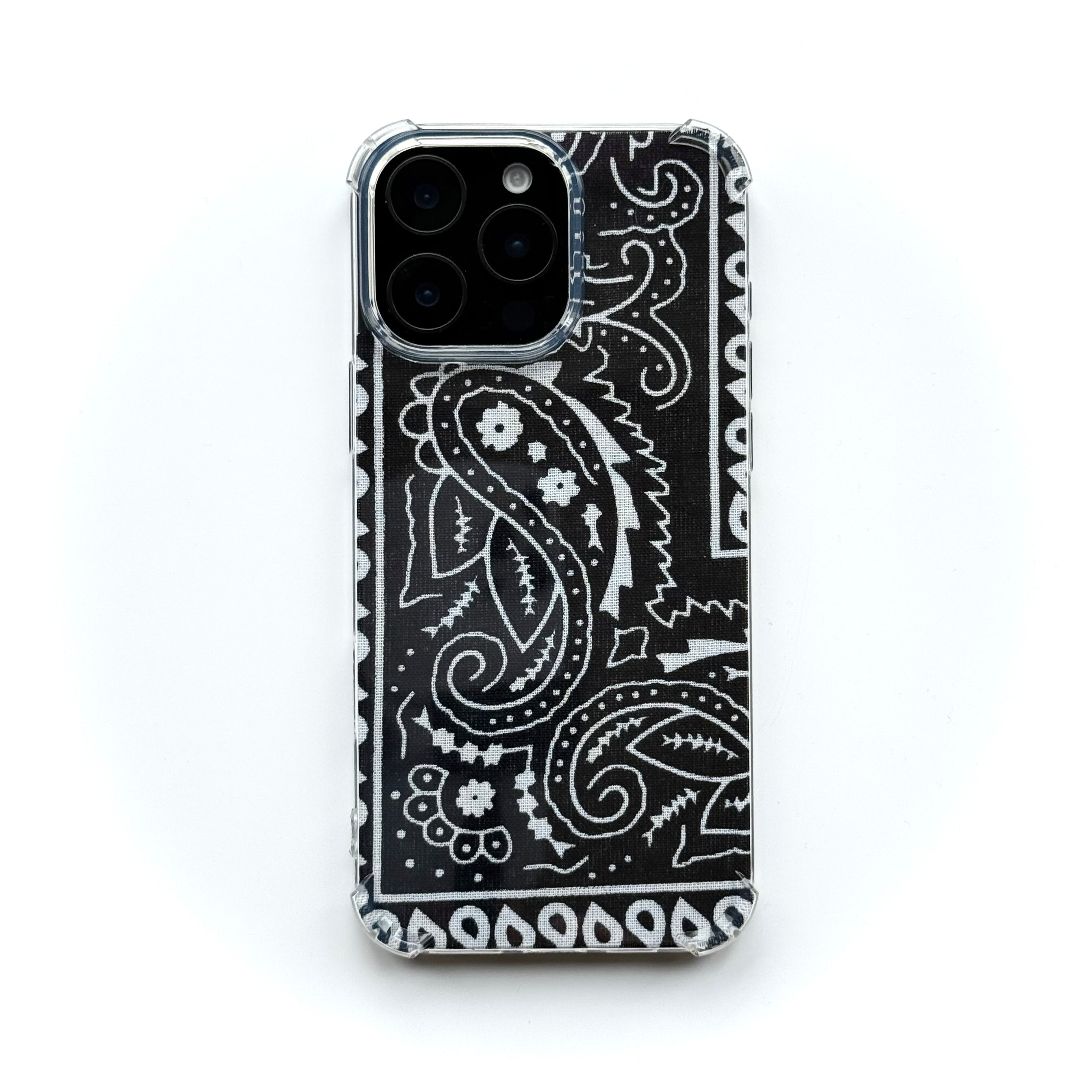 BLACK EMBROIDERED BANDANA PHONE INSERT WITH CASE