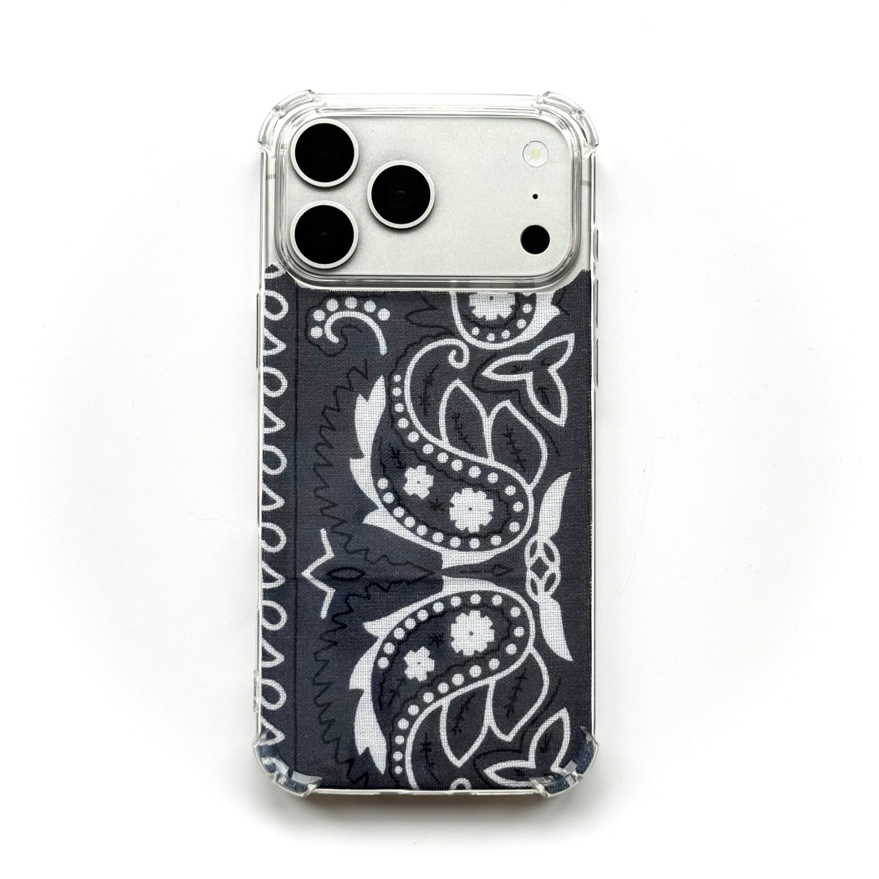 CHARCOAL GREY EMBROIDERED BANDANA PHONE INSERT WITH CASE