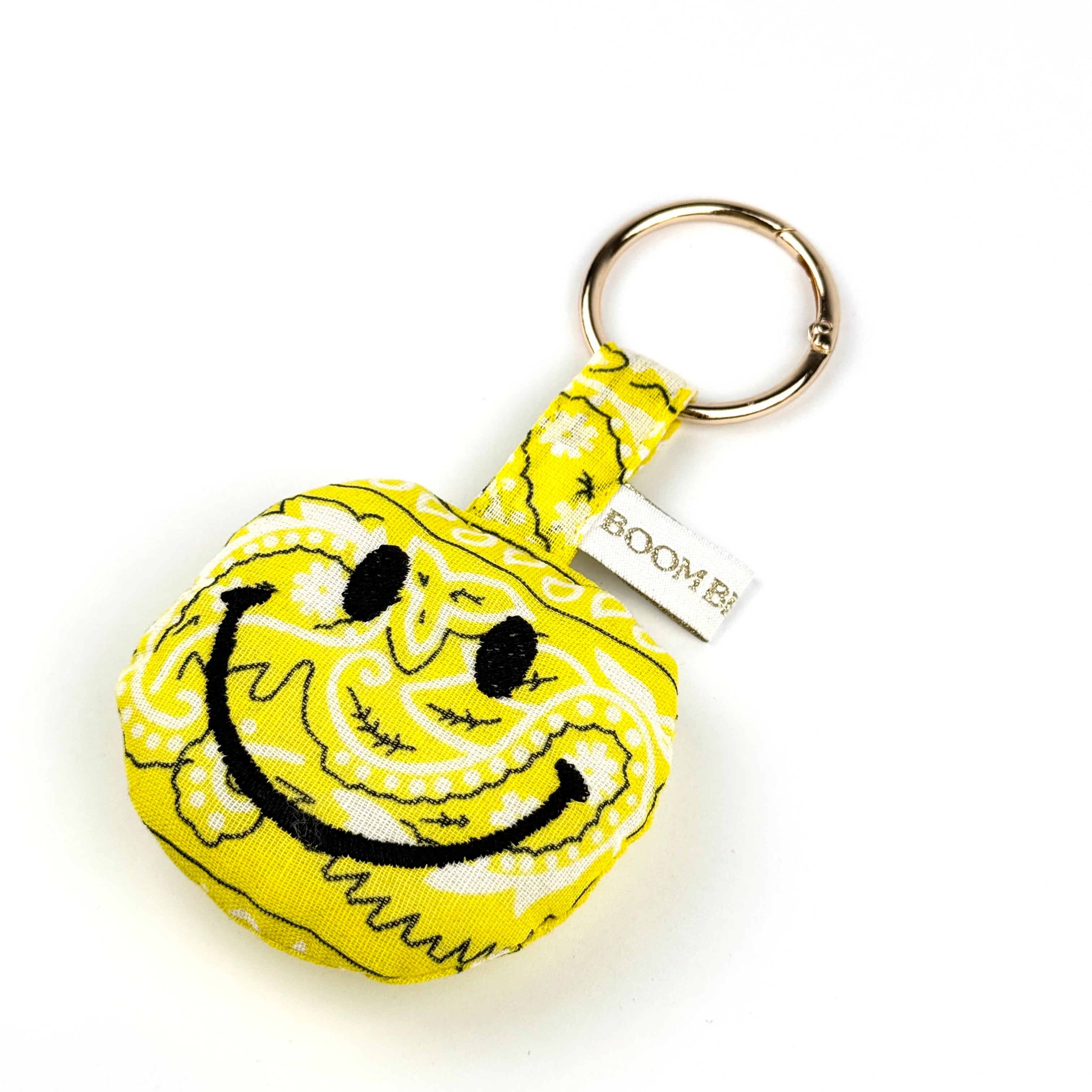 ´MADE YOU SMILE’ YELLOW BOOM PUFFY BANDANA SMILEY FACE BAG CHARM