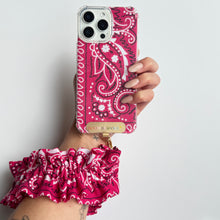 Load image into Gallery viewer, HOT PINK RUFFLE BANDANA WRISTLET PHONE STRAP