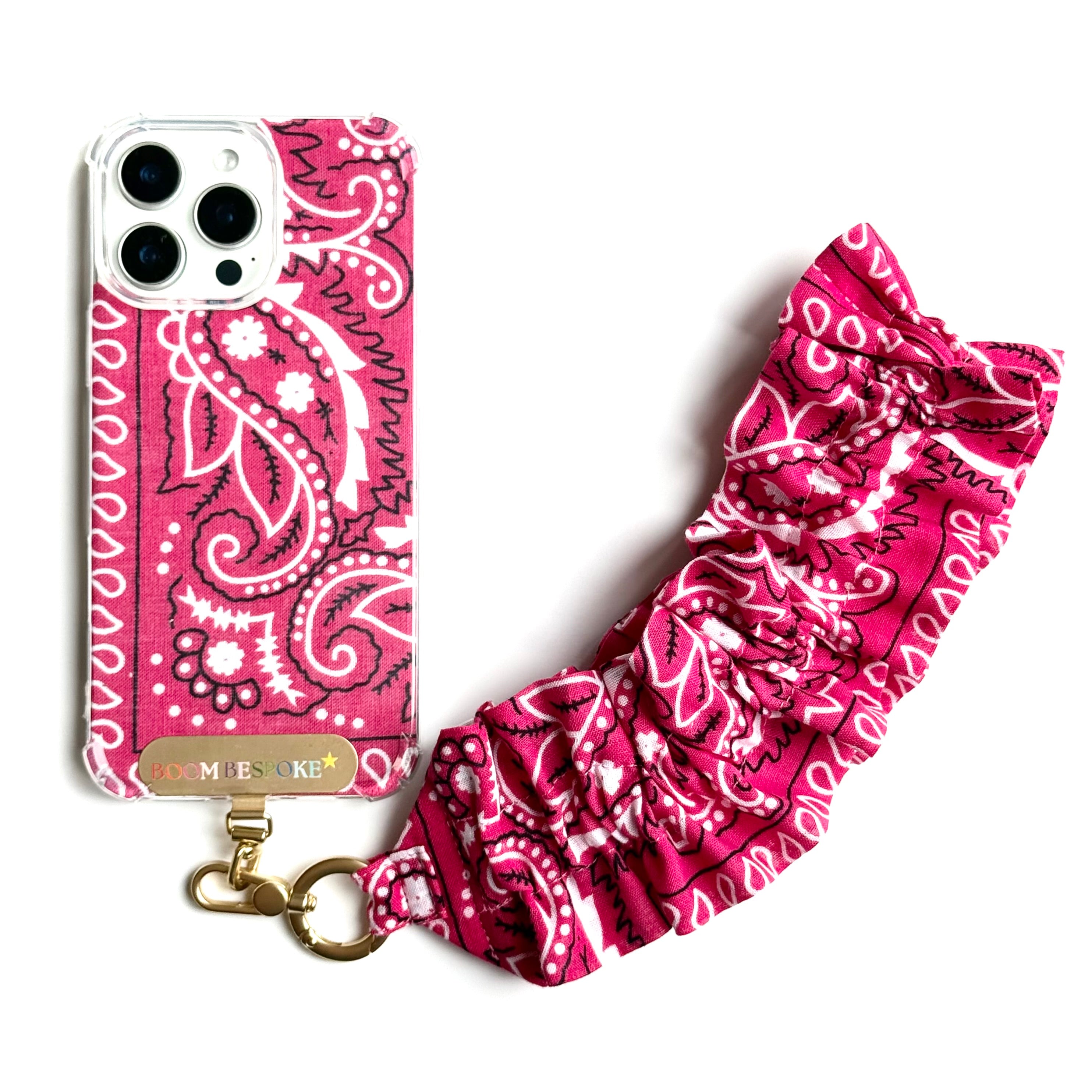 HOT PINK RUFFLE BANDANA WRISTLET PHONE STRAP