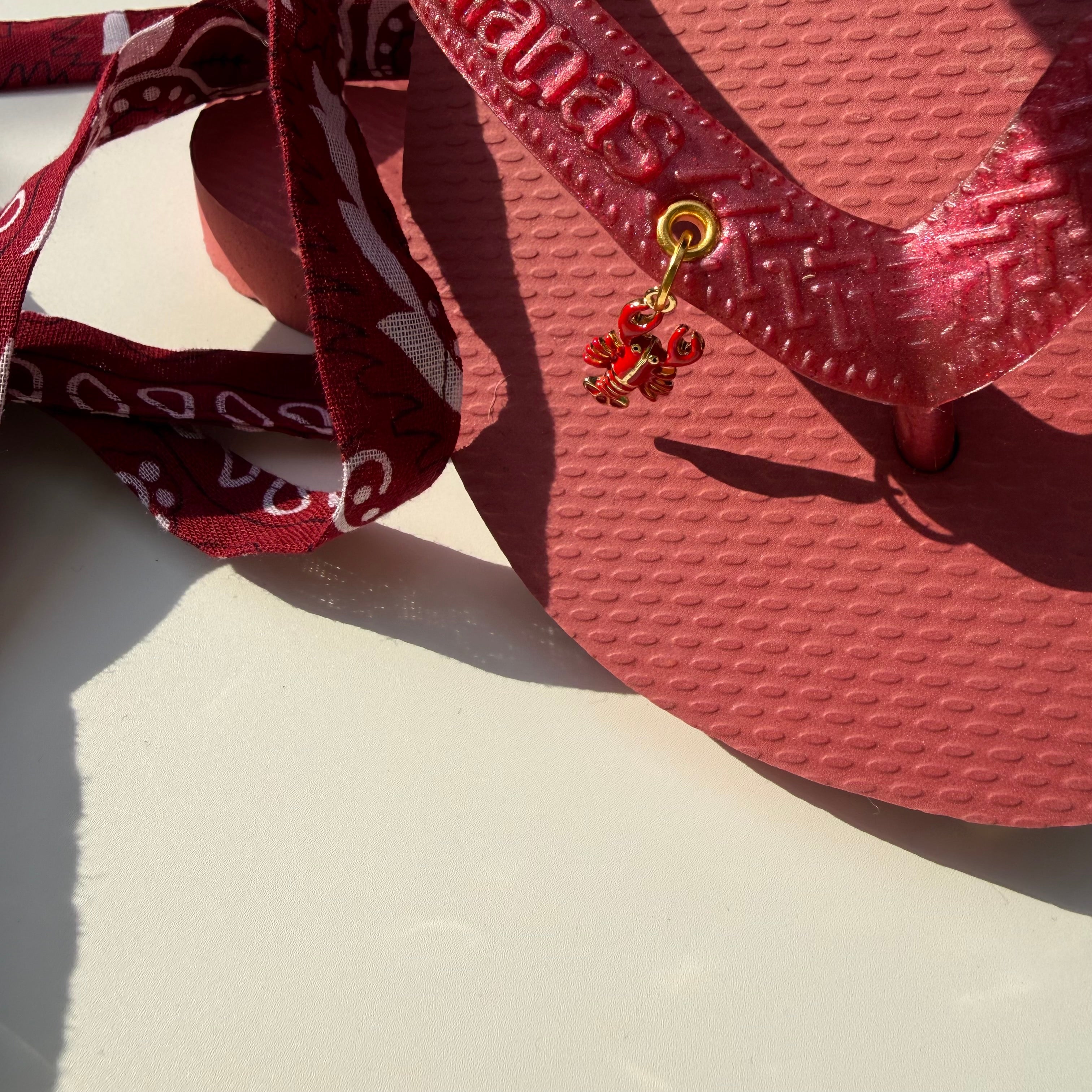 ‘LOBSTER’ BURGUNDY BANDANA HAVAIANAS TOP FLIP FLOPS BY BOOM BESPOKE