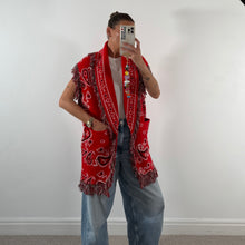 Load image into Gallery viewer, PREORDER ‘HEART’ BANDANA KNIT BELTED LONGLINE SLEEVELESS CARDIGAN