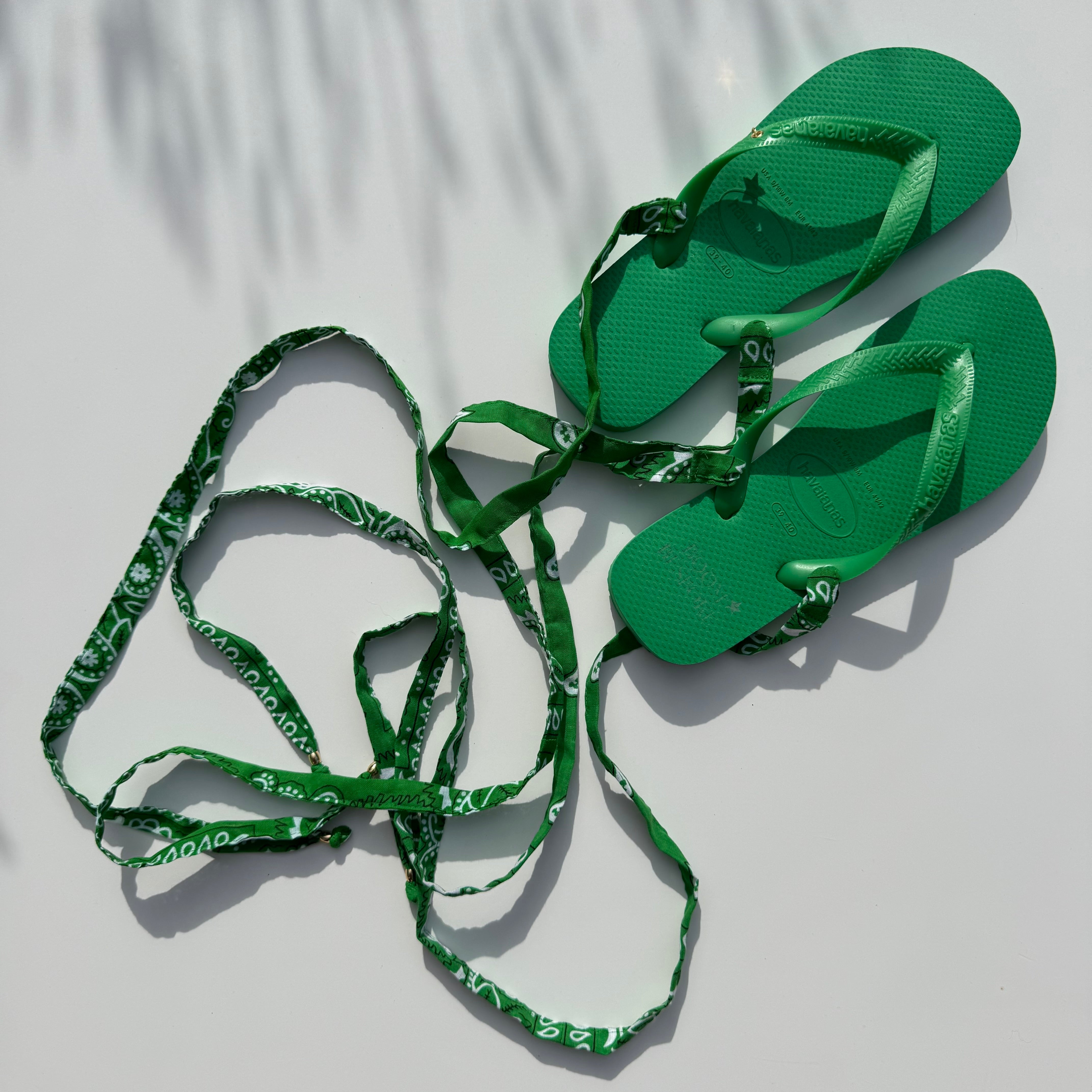 ‘PALM’ GREEN BANDANA HAVAIANAS TOP FLIP FLOPS BY BOOM BESPOKE
