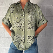 Load image into Gallery viewer, ‘CACTUS’ GREEN BANDANA SILK SHIRT CO-ORD