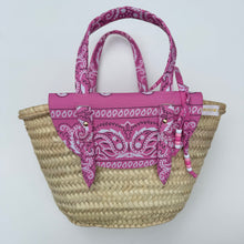Load image into Gallery viewer, ‘BUBBLEGUM’ PINK BANDANA BASKET BAG BY BOOM BESPOKE