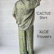 Load image into Gallery viewer, ‘ALOE’ GREEN BANDANA SILK TROUSERS CO-ORD