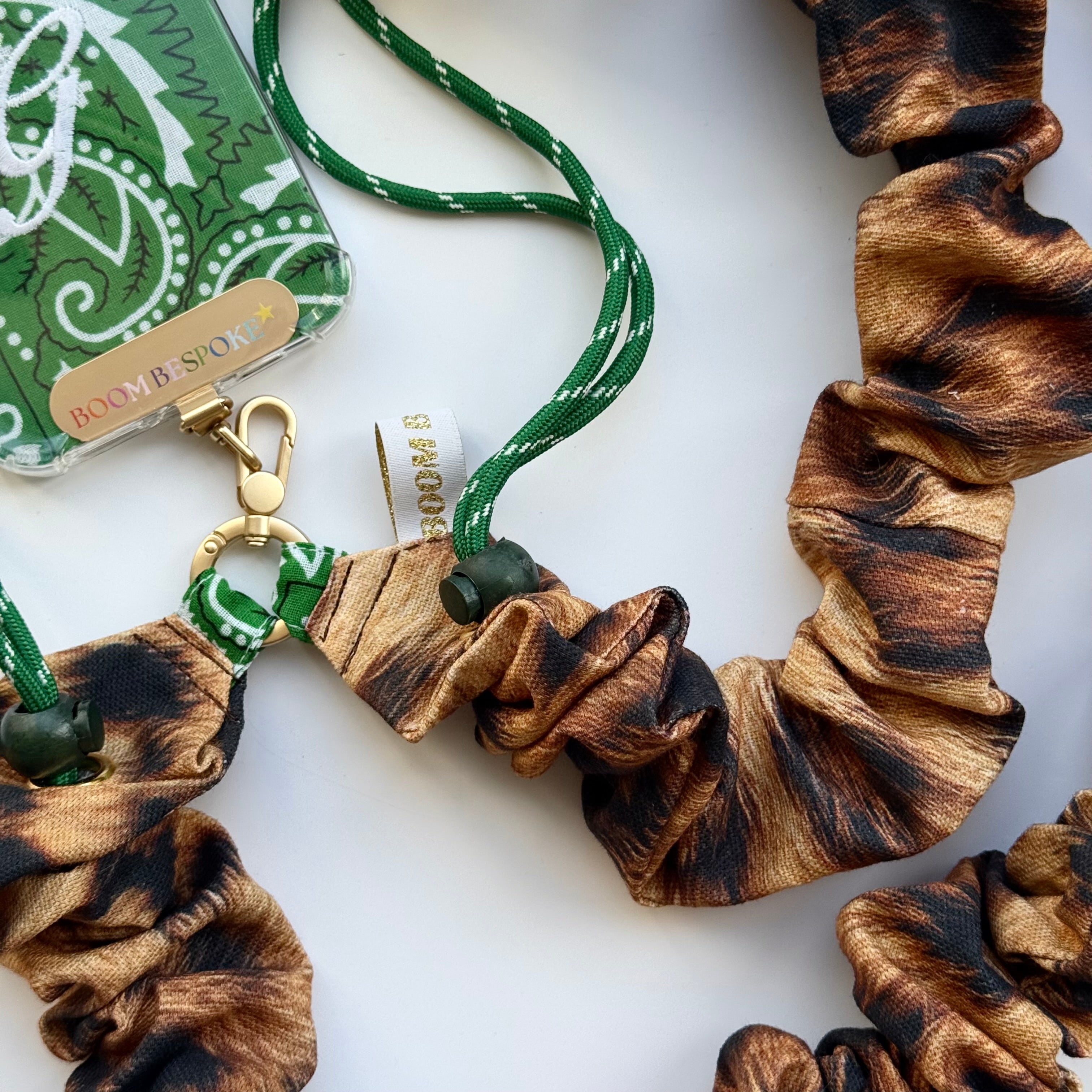 ‘LEOPARD’ GREEN BANDANA ADJUSTABLE CROSSBODY PHONE STRAP