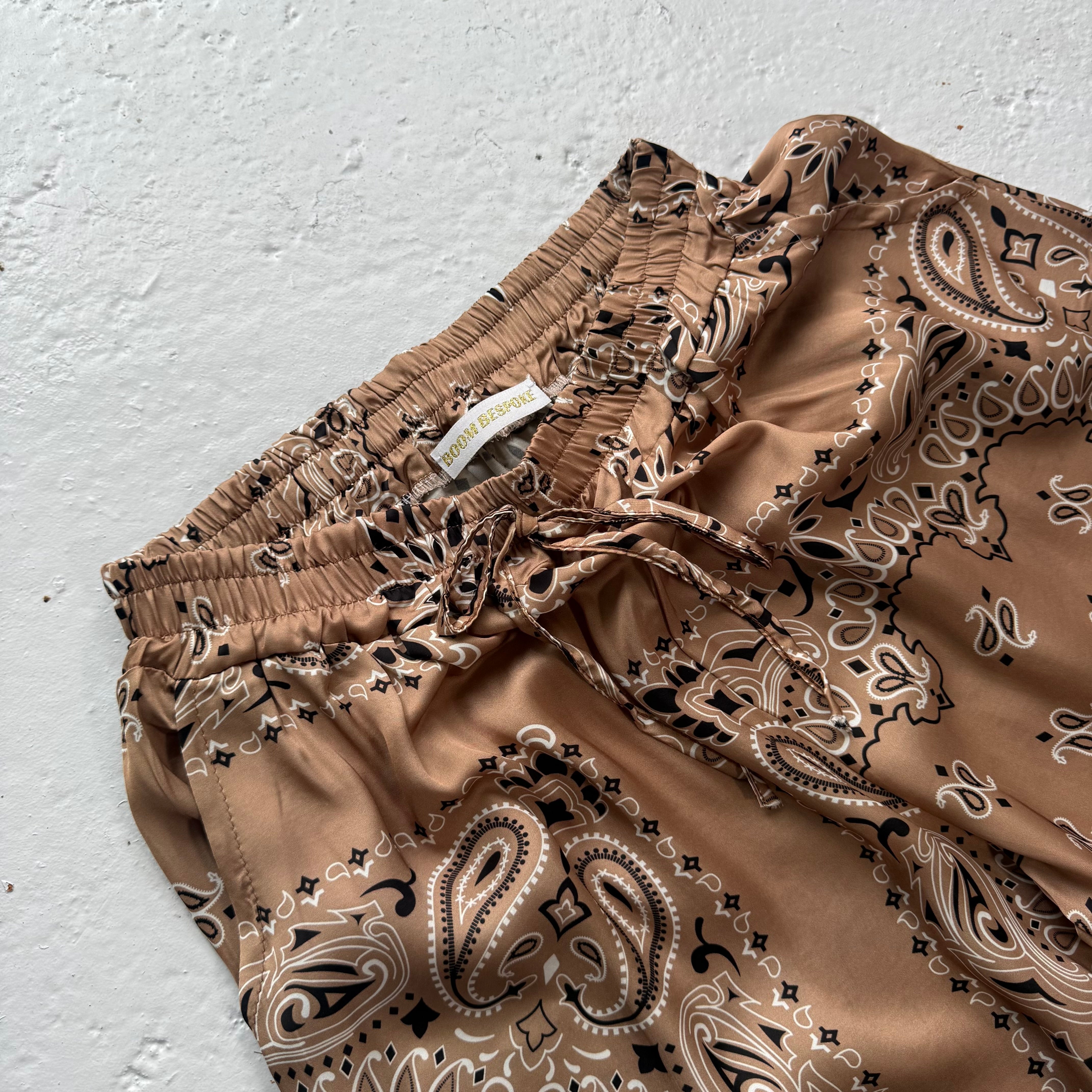 ‘ICED LATTE’ TAN BANDANA SILK TROUSERS CO-ORD