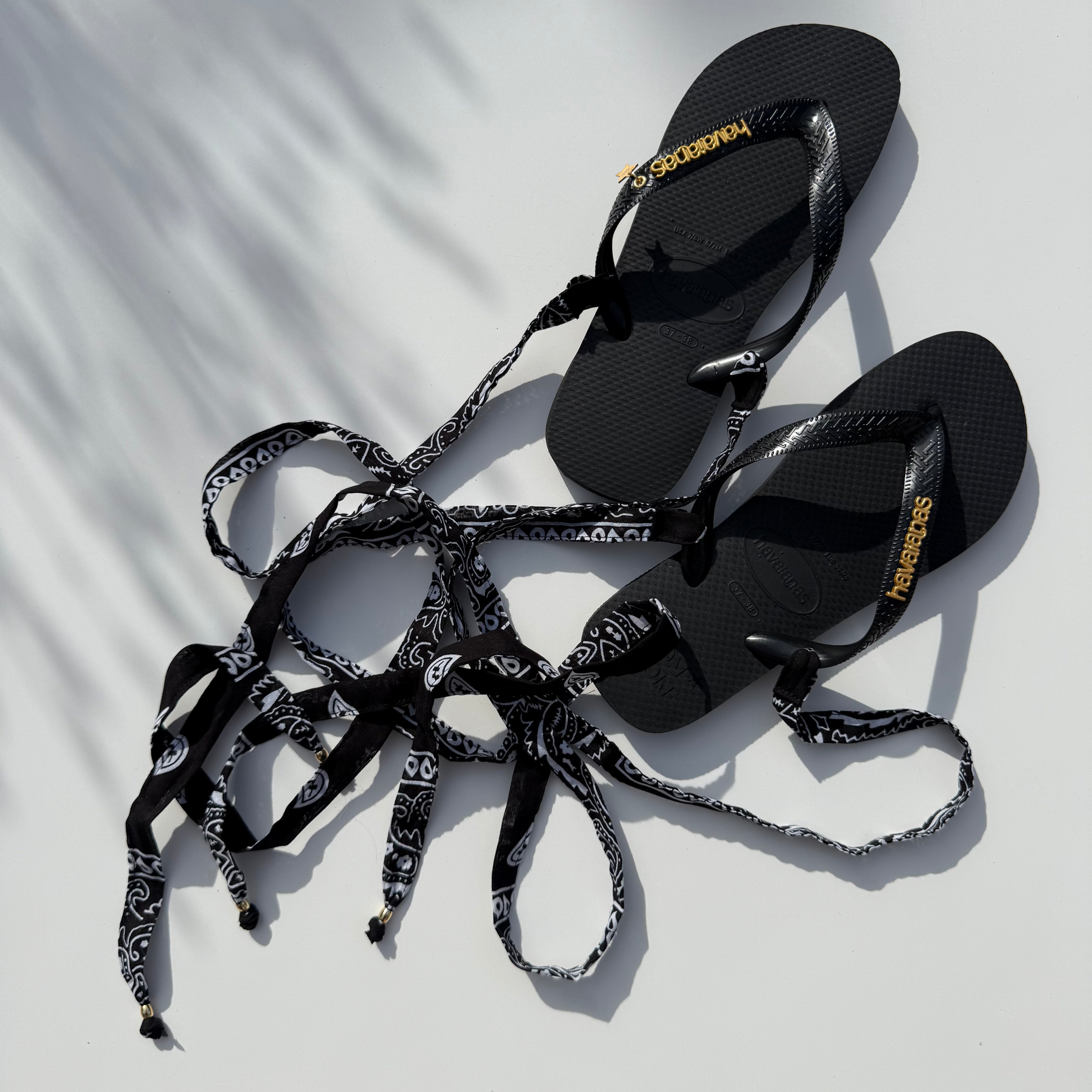 ‘INKED’ BLACK BANDANA HAVAIANAS TOP FLIP FLOPS BY BOOM BESPOKE