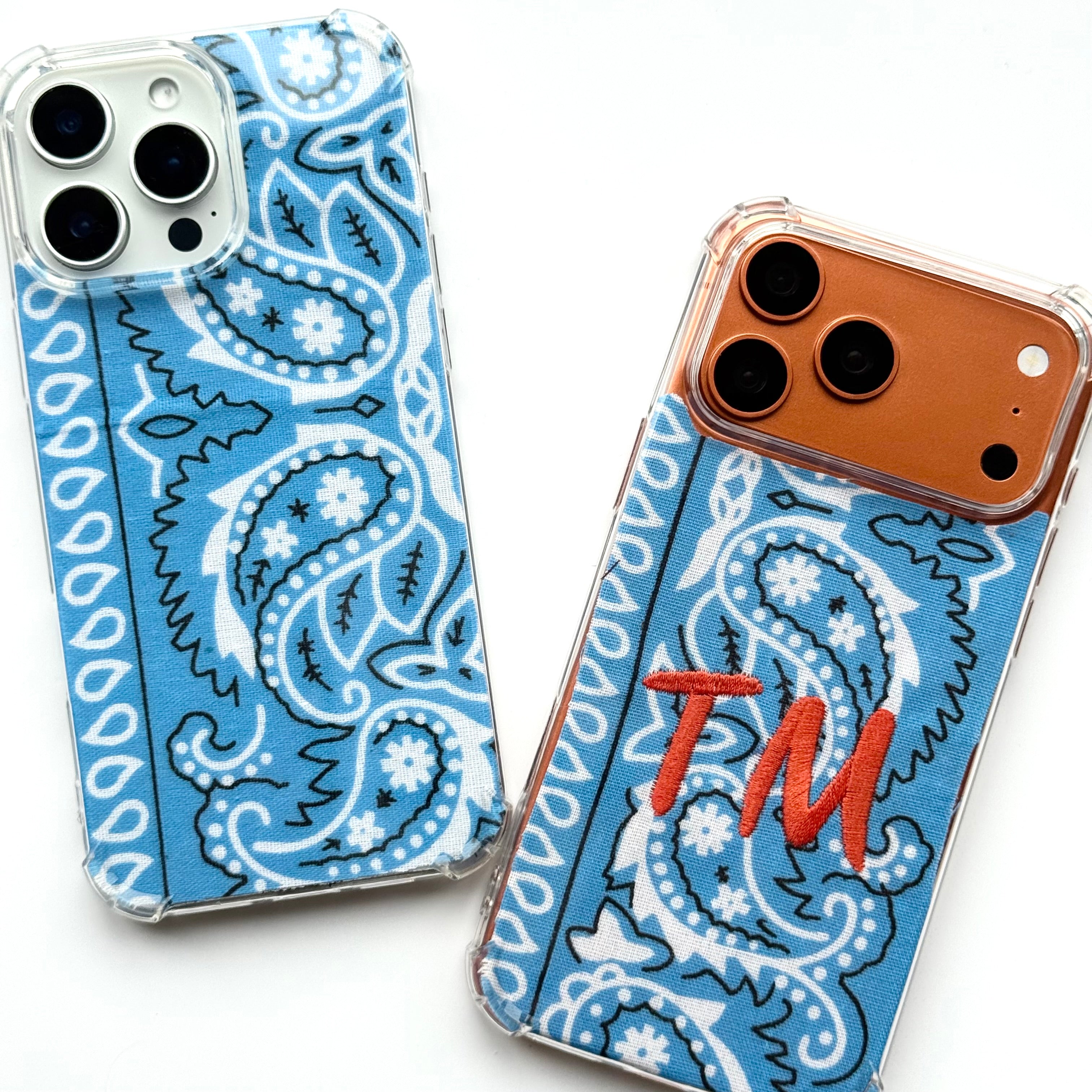 BLUE EMBROIDERED BANDANA PHONE INSERT WITH CASE