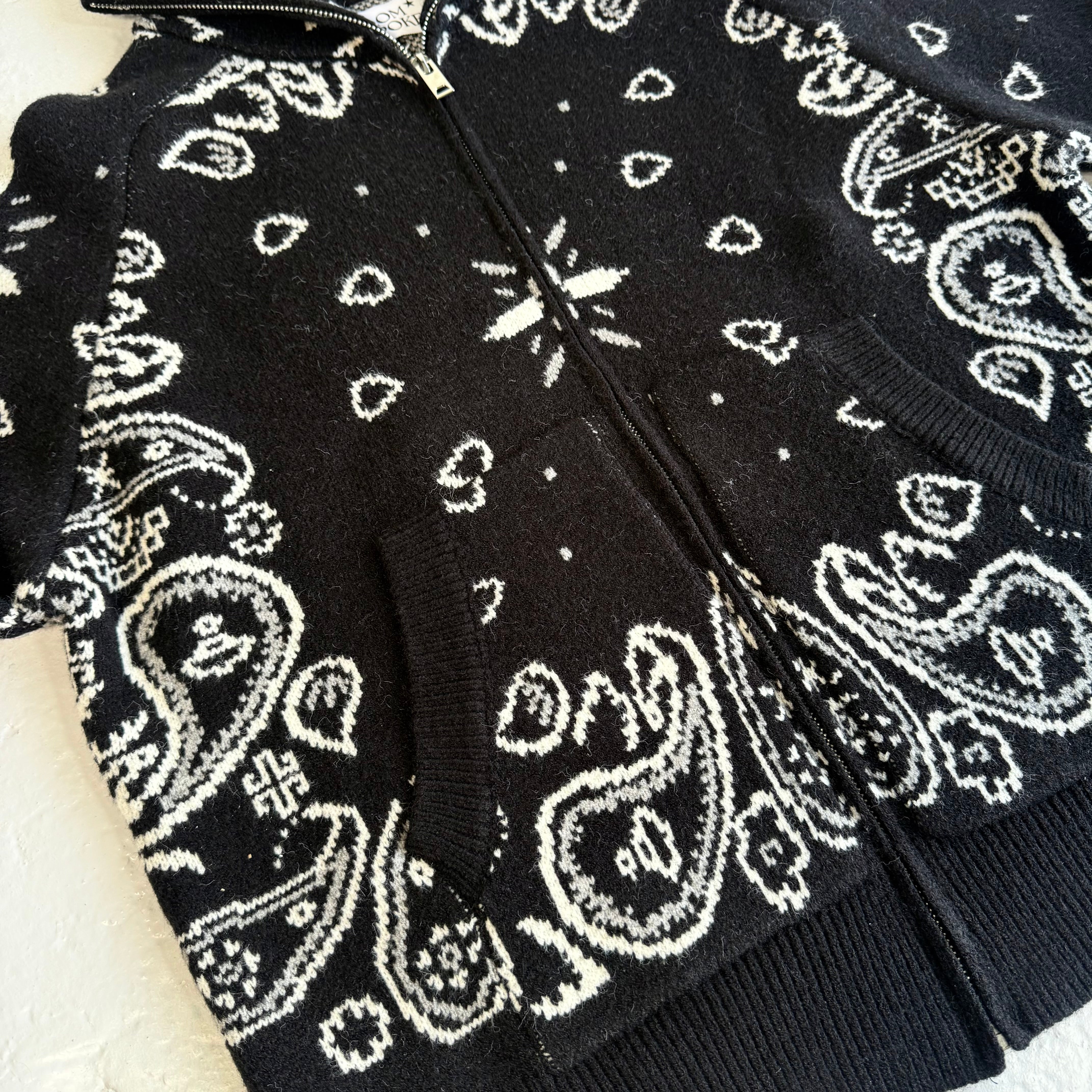 ‘INKED’ BANDANA KNIT ZIP UP HIGH NECK CARDIGAN