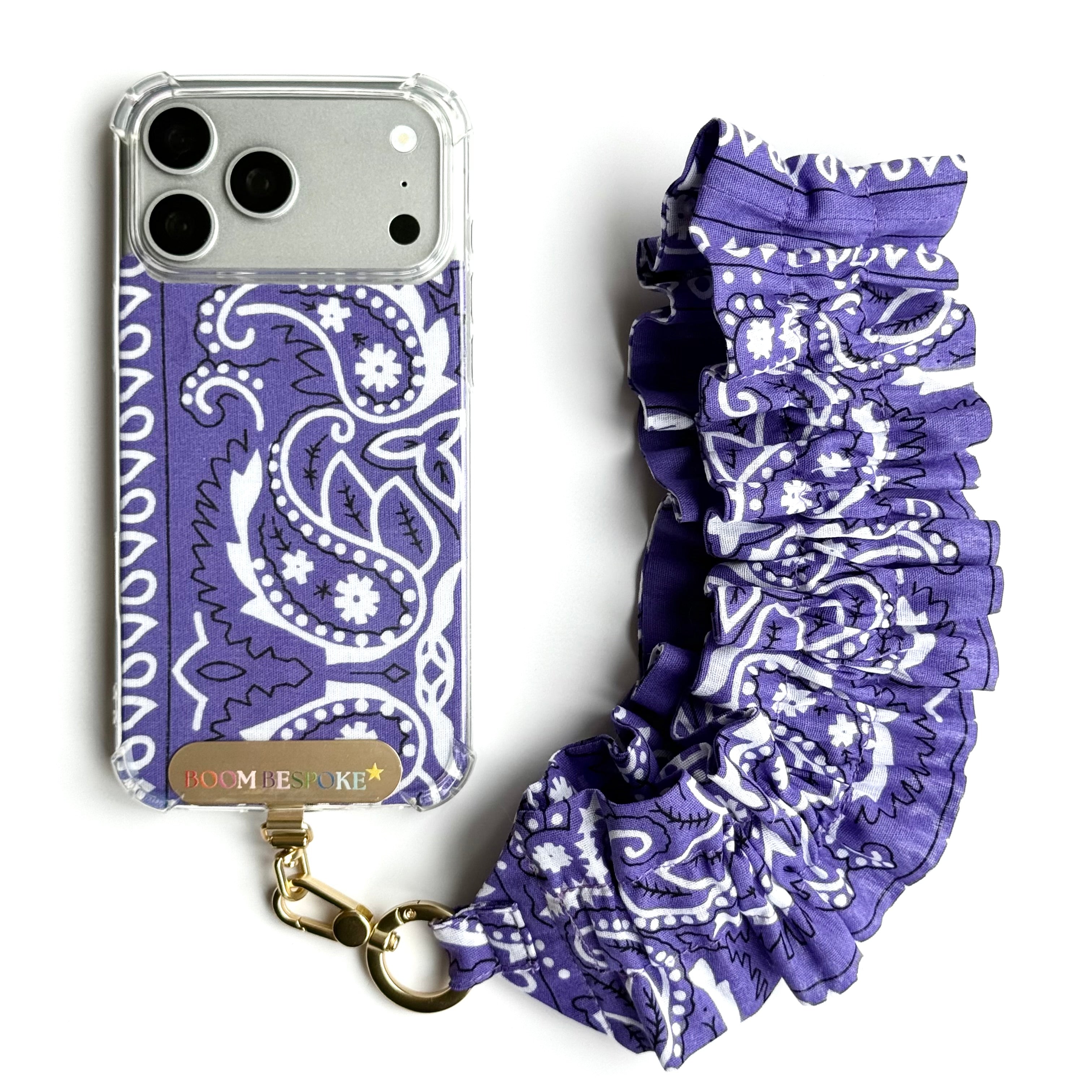 LILAC RUFFLE BANDANA WRISTLET PHONE STRAP