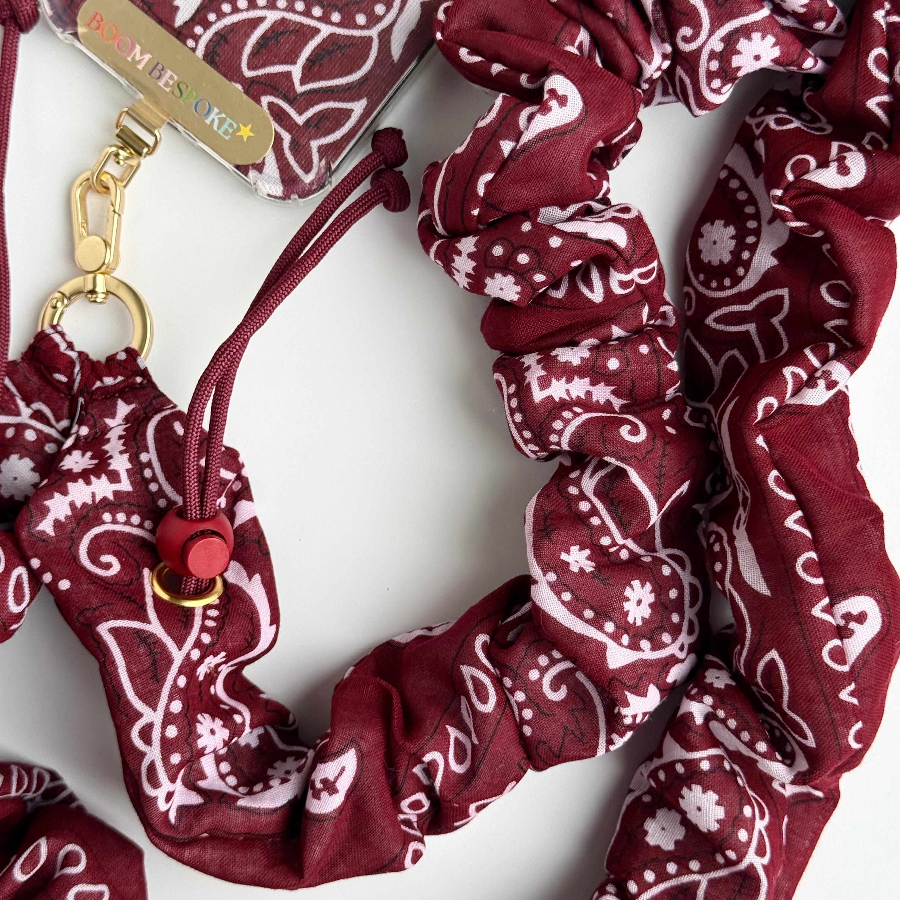 BURGUNDY BANDANA ADJUSTABLE CROSSBODY PHONE STRAP