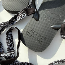 Load image into Gallery viewer, PRE-ORDER ‘INKED’ BLACK BANDANA HAVAIANAS TOP FLIP FLOPS BY BOOM BESPOKE