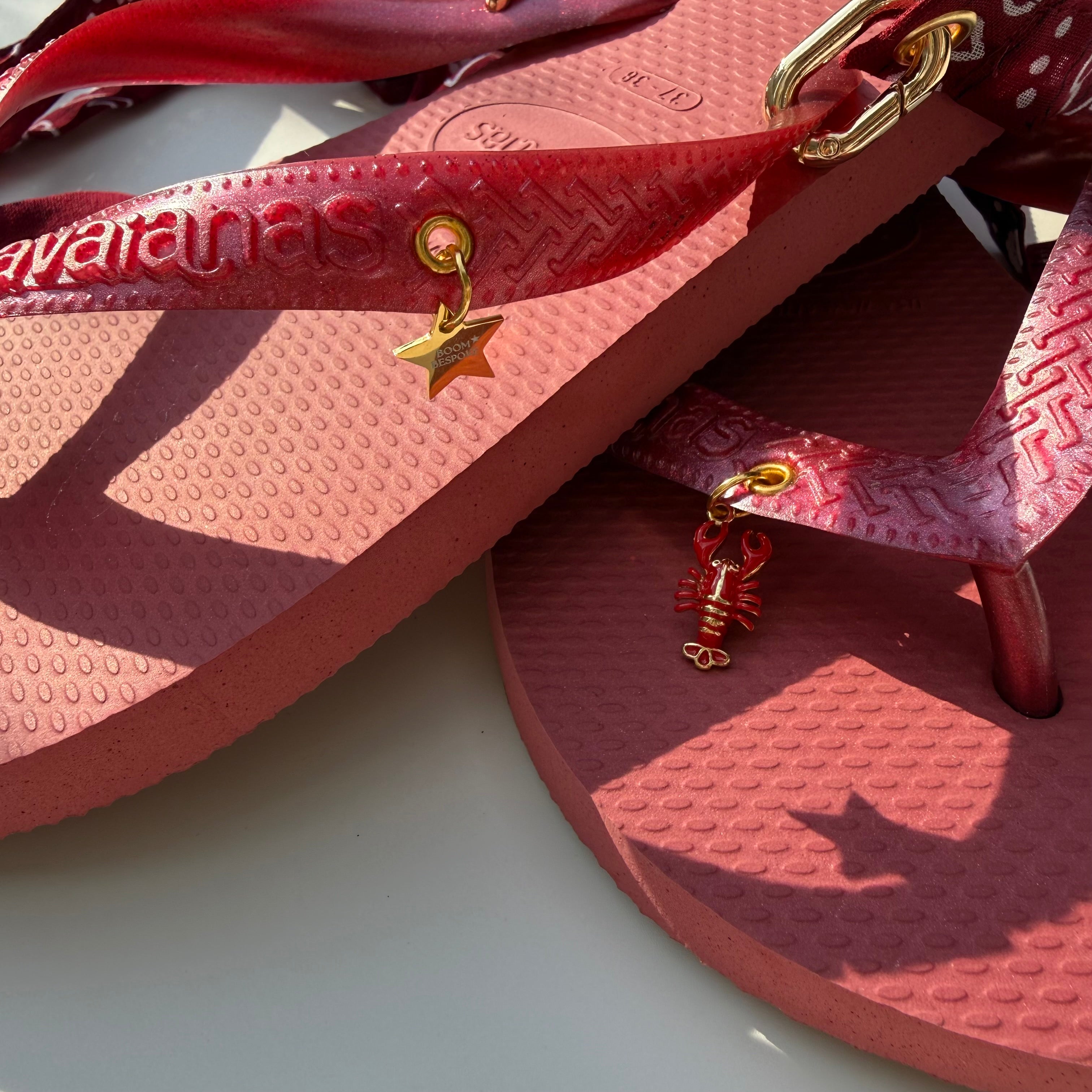 ‘LOBSTER’ BURGUNDY BANDANA HAVAIANAS TOP FLIP FLOPS BY BOOM BESPOKE