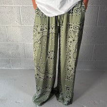 Load image into Gallery viewer, ‘CACTUS’ GREEN BANDANA SILK TROUSERS CO-ORD