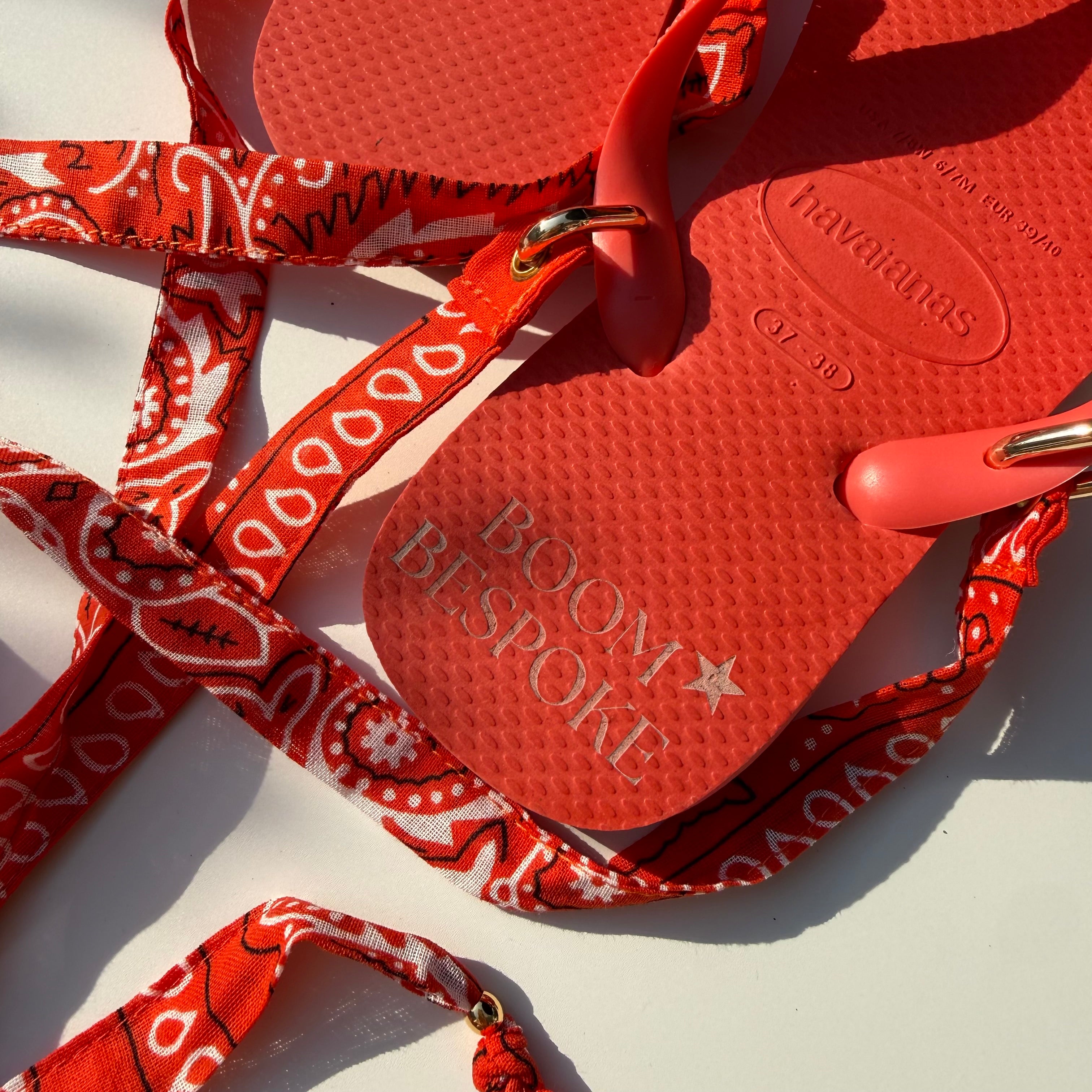 ‘CORAL’ ORANGE BANDANA HAVAIANAS TOP FLIP FLOPS BY BOOM BESPOKE