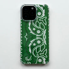 Load image into Gallery viewer, GREEN EMBROIDERED BANDANA PHONE INSERT WITH CASE