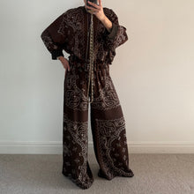 Load image into Gallery viewer, ‘ESPRESSO’ BROWN BANDANA SILK ZIP BOMBER CO-ORD