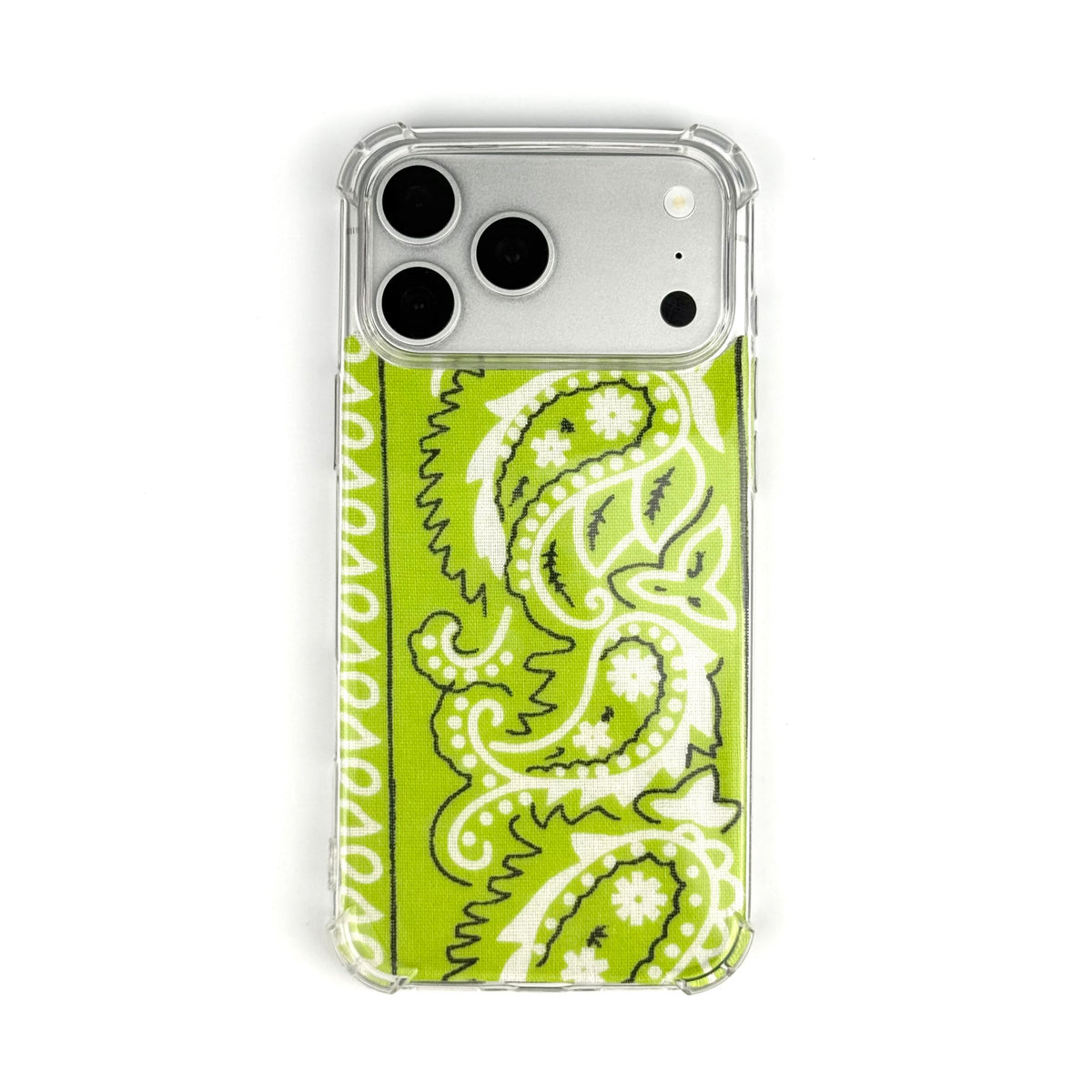 LIME GREEN EMBROIDERED BANDANA PHONE INSERT WITH CASE