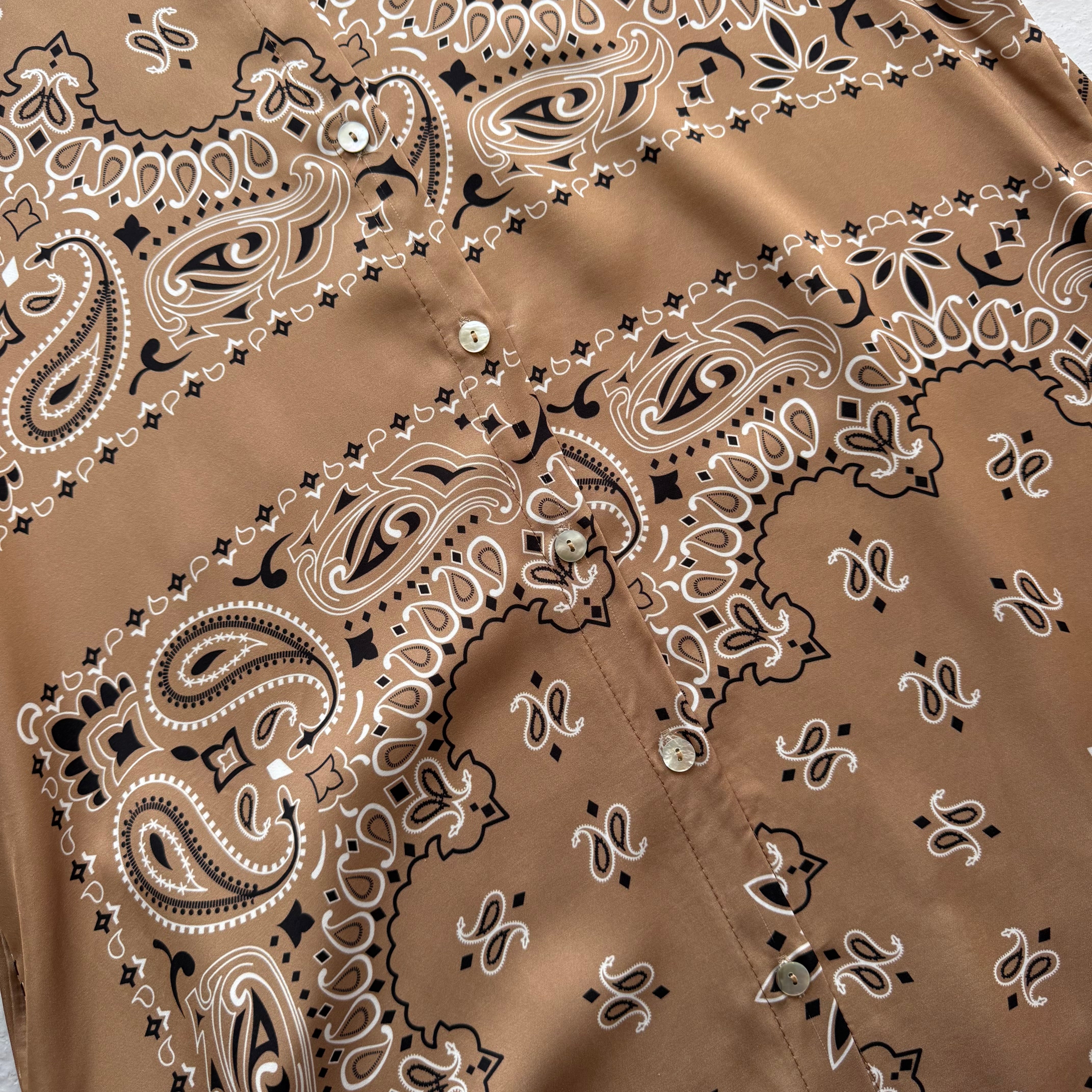 ‘ICED LATTE’ BEIGE BANDANA SILK MAXI SHIRT DRESS