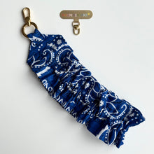 Load image into Gallery viewer, ELECTRIC BLUE RUFFLE BANDANA WRISTLET PHONE STRAP