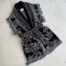 Load image into Gallery viewer, PREORDER ‘MIDNIGHT’ BANDANA KNIT BELTED LONGLINE SLEEVELESS CARDIGAN
