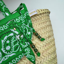 Load image into Gallery viewer, ‘PALM’ GREEN BANDANA BASKET BAG BY BOOM BESPOKE