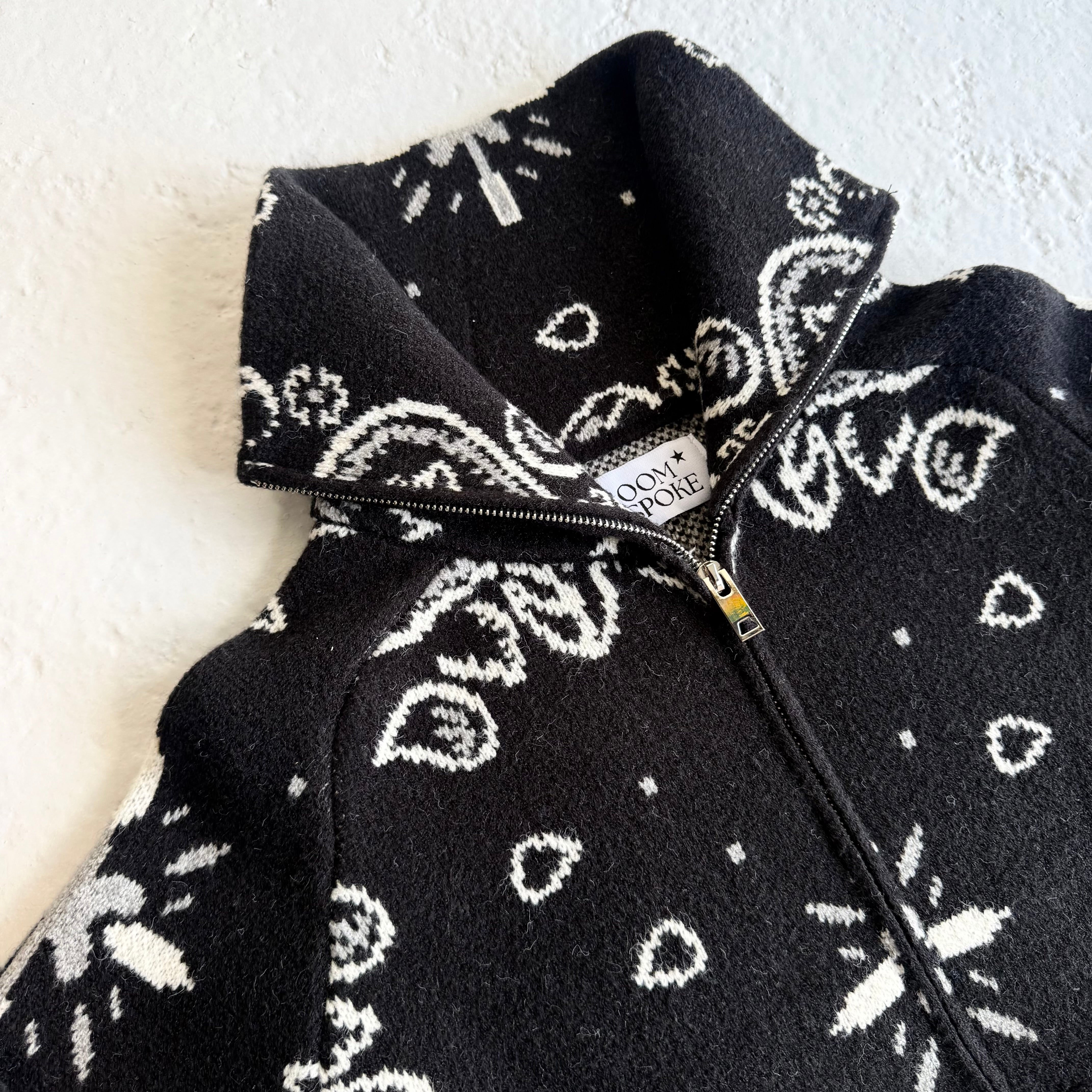 ‘INKED’ BANDANA KNIT ZIP UP HIGH NECK CARDIGAN
