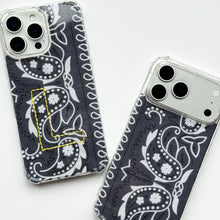 Load image into Gallery viewer, CHARCOAL GREY EMBROIDERED BANDANA PHONE INSERT WITH CASE