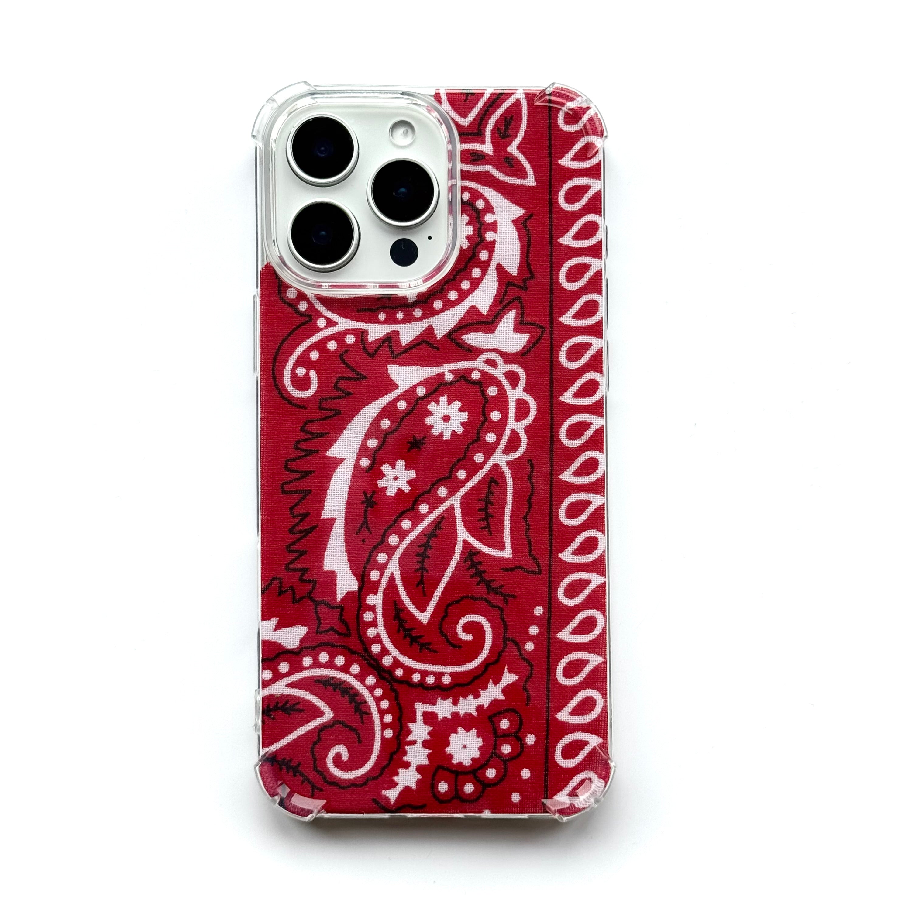 RED EMBROIDERED BANDANA PHONE INSERT WITH CASE