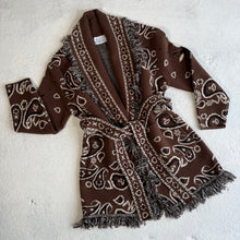 Load image into Gallery viewer, PREORDER ‘ESPRESSO’ BANDANA KNIT BELTED LONGLINE CARDIGAN