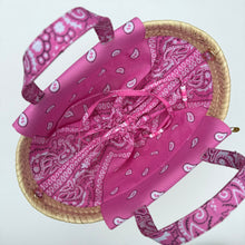 Load image into Gallery viewer, ‘BUBBLEGUM’ PINK BANDANA BASKET BAG BY BOOM BESPOKE
