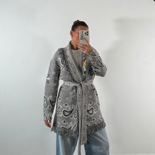 Load image into Gallery viewer, PREORDER ‘SMOKE’ BANDANA KNIT BELTED LONGLINE CARDIGAN