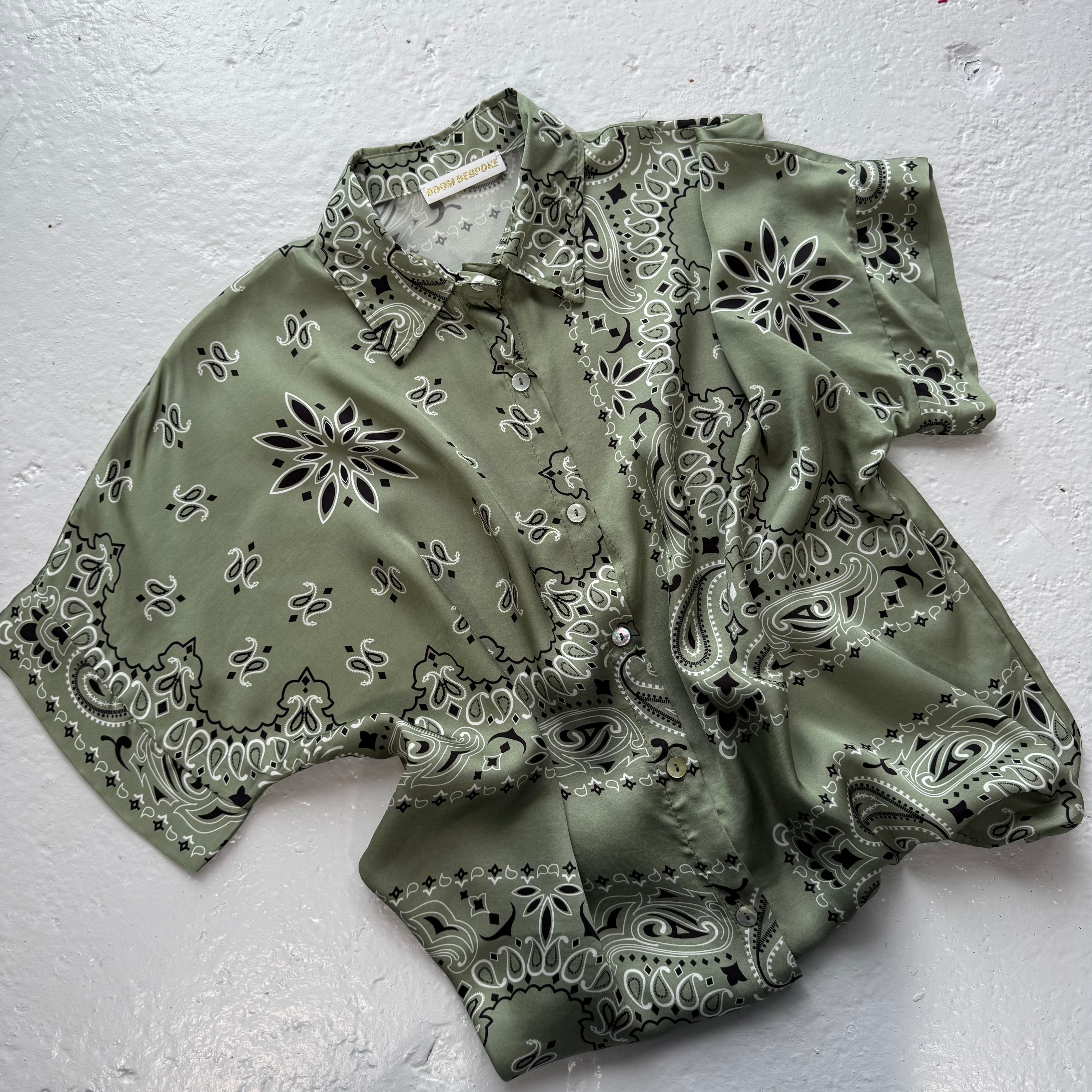 ‘CACTUS’ GREEN BANDANA SILK SHIRT CO-ORD